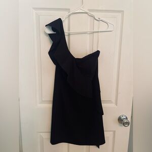 One-Shoulder Ruffle Black Dress